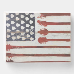 American Flag patriotic Guitar Music theme Wooden Box Sign