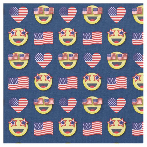 American Flag Patriotic Happy Face 4th of July Fabric