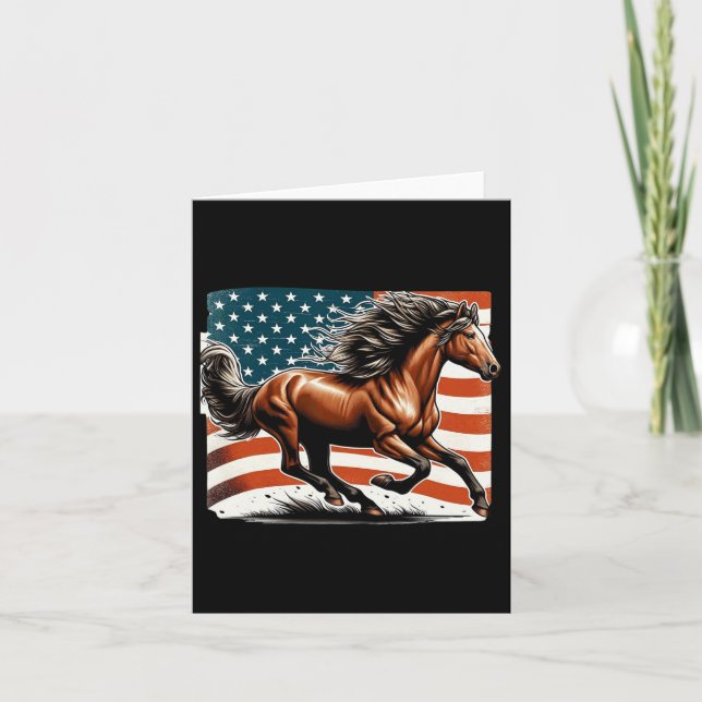 American Flag Patriotic Horse Horseback Riding Far Card (Front)