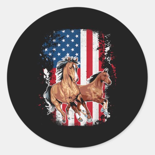 American Flag Patriotic Horse Horseback Riding Far Classic Round Sticker