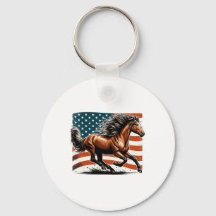 American Flag Patriotic Horse Horseback Riding Far Keychain