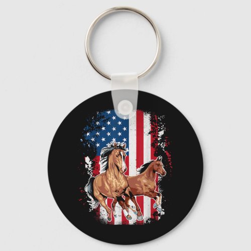 American Flag Patriotic Horse Horseback Riding Far Keychain