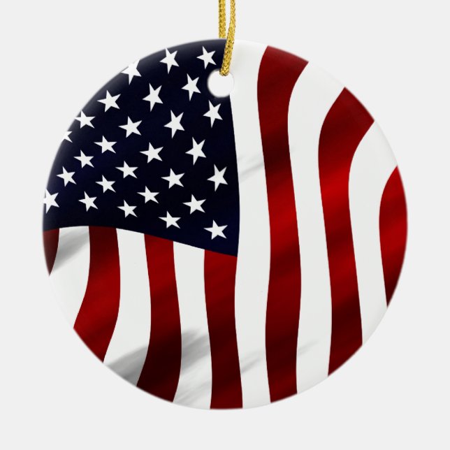 American Flag Patriotic Independence Day Ceramic Ornament (Front)