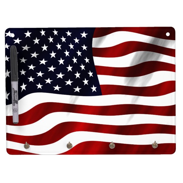 American Flag Patriotic Independence Day Dry Erase Board With Keychain Holder (Front)