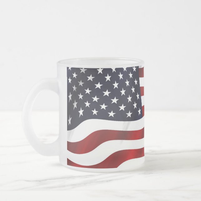 American Flag Patriotic Independence Day Frosted Glass Coffee Mug (Left)