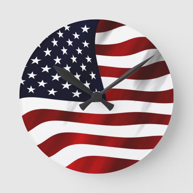 American Flag Patriotic Independence Day Round Clock (Front)