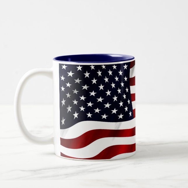 American Flag Patriotic Independence Day Two-Tone Coffee Mug (Left)