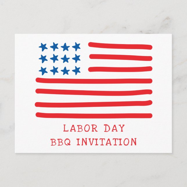 American Flag Patriotic Labor Day BBQ Invitation Postcard (Front)