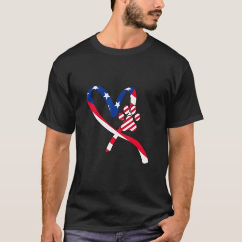 American Flag Patriotic Love Dog Paw Animal  4th J T_Shirt