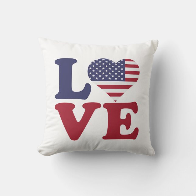 American Flag Patriotic Love Throw Pillow (Front)