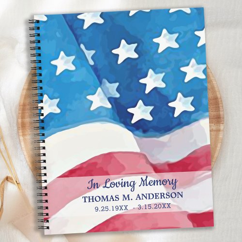 American Flag Patriotic Memorial Funeral Guestbook Notebook