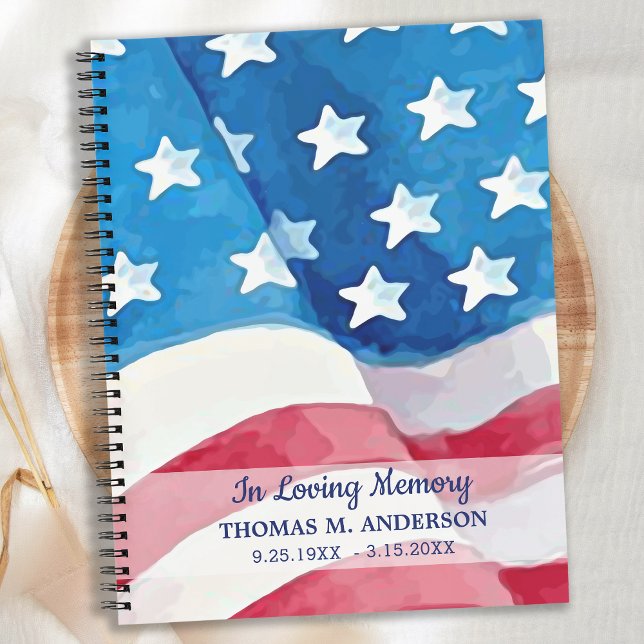 American Flag Patriotic Memorial Funeral Guestbook Notebook (Creator Uploaded)