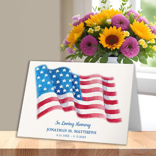 American Flag Patriotic Memorial Veteran Funeral Letterpress Thank You Card