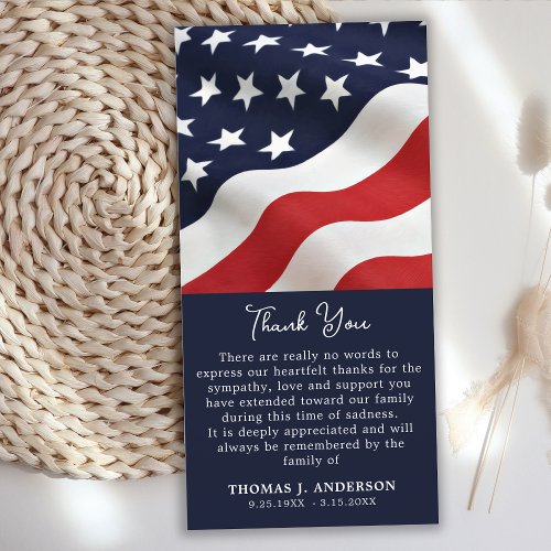 American Flag Patriotic Memorial Veteran Funeral Thank You Card