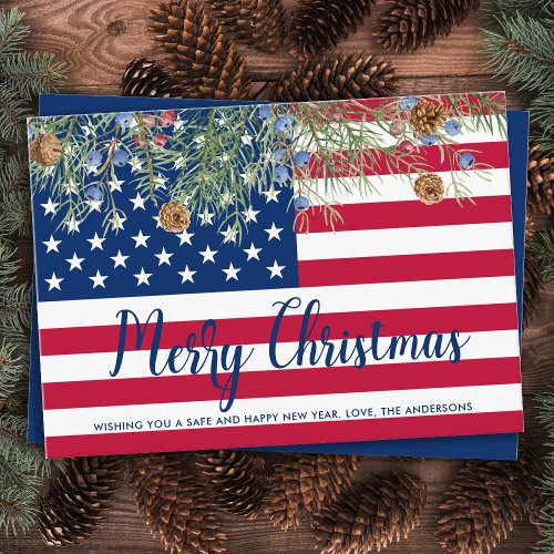American Flag Patriotic Merry Christmas Holiday Note Card