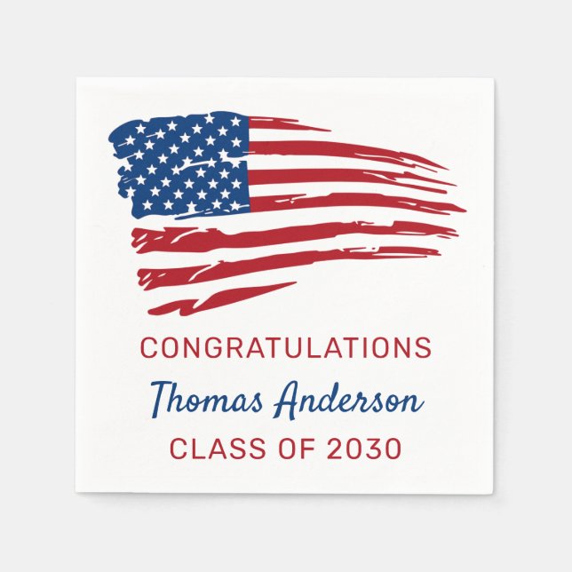 American Flag Patriotic Military Graduation  Napkins (Front)