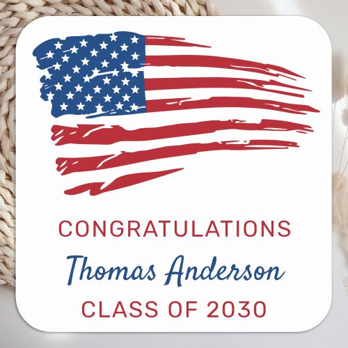 American Flag Patriotic Military Graduation Square Sticker