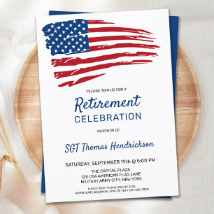 American Flag Patriotic Military Retirement Party Invitation