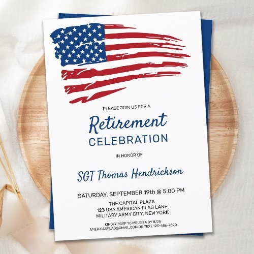 American Flag Patriotic Military Retirement Party Invitation