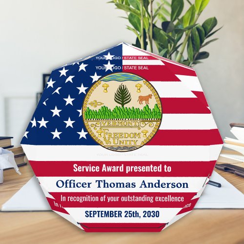 American Flag Patriotic Military Service Acrylic Award