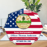American Flag Patriotic Military Service Acrylic Award<br><div class="desc">Celebrate and show your appreciation to an outstanding military service with this USA American Flag Award - American flag in modern red white blue design. Personalize this military retirement award with soldier or police officer name, text with law enforcement department or military branch name and community, and date of retirement....</div>