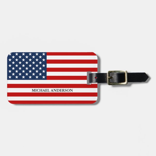 American Flag Patriotic Name Travel Luggage Tag (Front Horizontal)