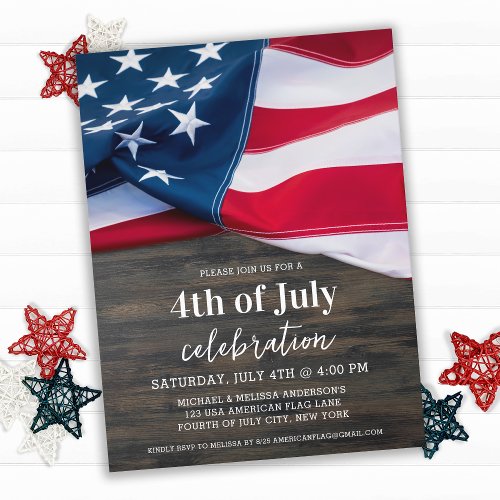 American Flag Patriotic Party 4th Of July  Invitation Postcard