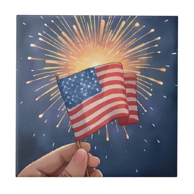 American Flag Patriotic Party Ceramic Tile (Front)