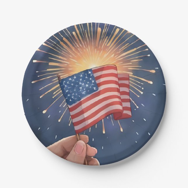 American Flag Patriotic Party Paper Plates (Front)