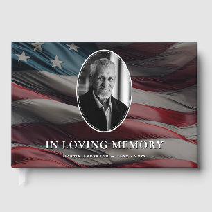 American Flag Patriotic Photo Funeral Memorial Guest Book
