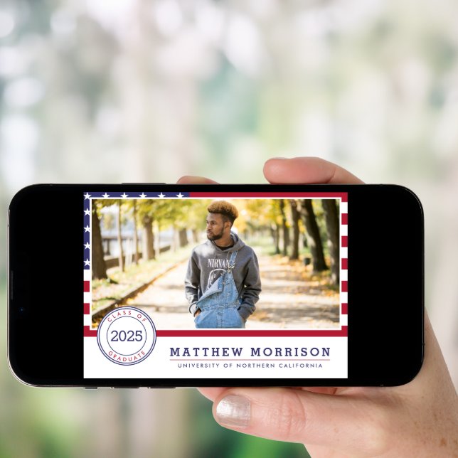 American Flag | Patriotic Photo Graduation Party Invitation (Front Digital)