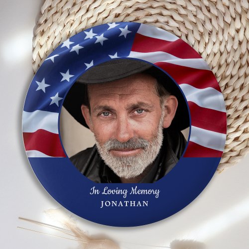 American Flag Patriotic Photo Memorial Funeral  Button