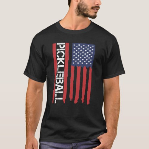 American Flag Patriotic Pickleball T_Shirt