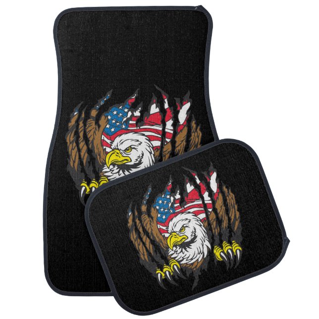 American Flag Patriotic Red White Blue Eagle Car Mat (Set)