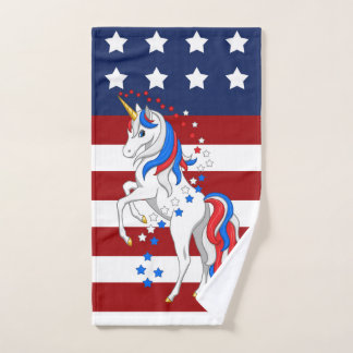 American Flag Patriotic Red White Blue Unicorn Bath Towel Set