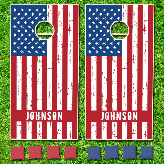 American Flag Patriotic Stars Stripes Personalized Cornhole Set | Zazzle