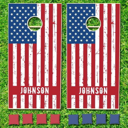 American Flag Patriotic Stars Stripes Personalized Cornhole Set