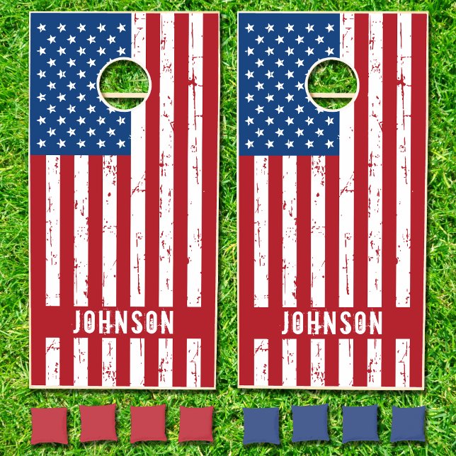 American Flag Patriotic Stars Stripes Personalized Cornhole Set (Creator Uploaded)