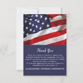 American Flag Patriotic Sympathy Military Funeral Thank You Card | Zazzle