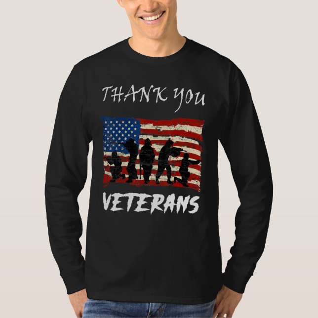 American Flag Patriotic Thank You Veterans Proud V T-Shirt (Front)