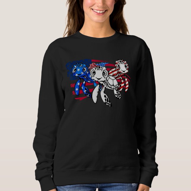 American Flag Patriotic Turtle  USA Flag 4th Of Ju Sweatshirt (Front)