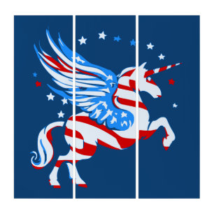 american flag patriotic unicorn stars  triptych