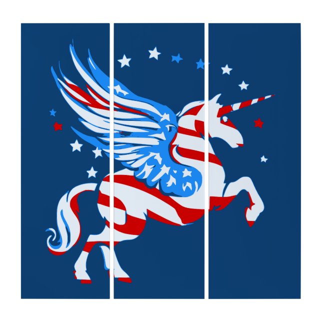 american flag patriotic unicorn stars  triptych (Front)