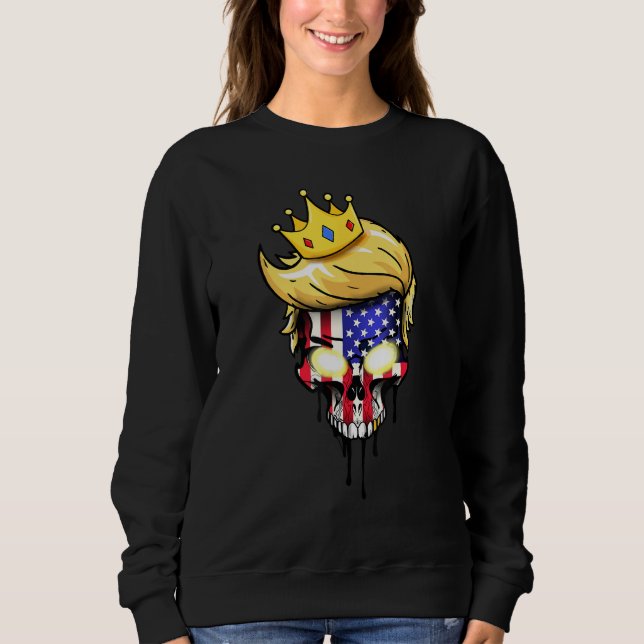 American Flag Patriotic US Skull 4th of July Amazi Sweatshirt (Front)
