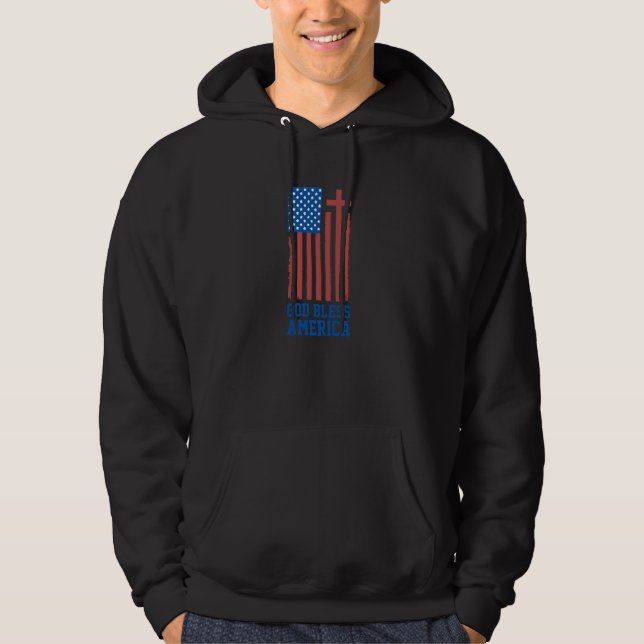 American Flag Patriotic USA 4th of July God Bless  Hoodie (Front)