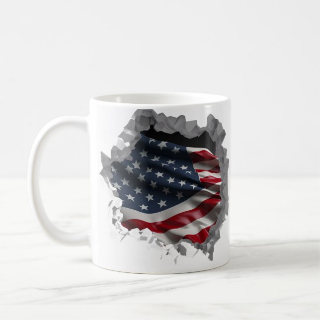 American Flag Patriotic USA Broken Wall Effect Coffee Mug (Left)