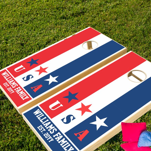 American Flag Patriotic USA Fourth of July Name  Cornhole Set (Creator Uploaded)