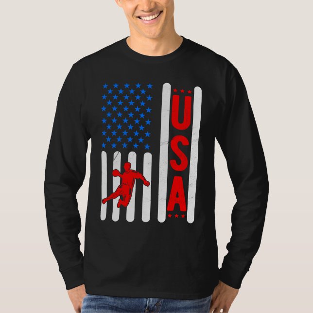 American Flag Patriotic USA Men Women Handball Spo T-Shirt (Front)