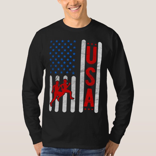 American Flag Patriotic USA Men Women Track and fi T-Shirt (Front)