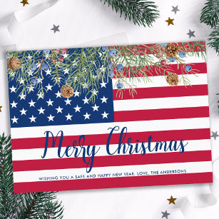 American Flag Patriotic USA Merry Christmas Holiday Card